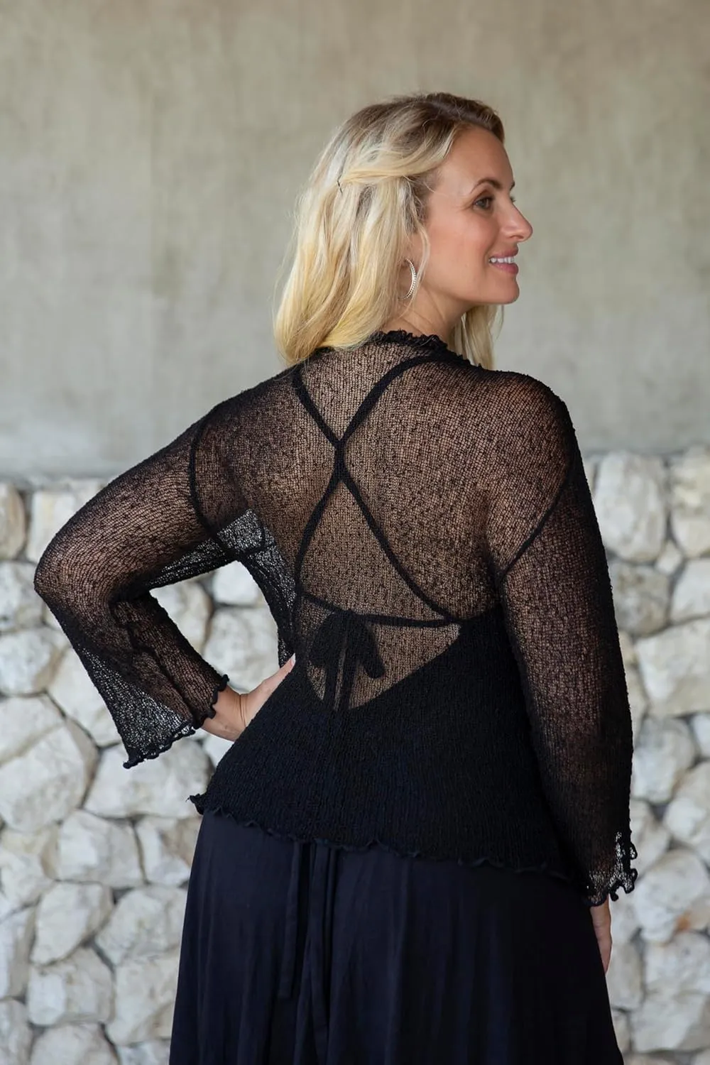 Back From Bali Womens Plus Size Sheer Ruffle Shrug Lightweight Bolero Cardigan Arm Cover 2X 3X 4X