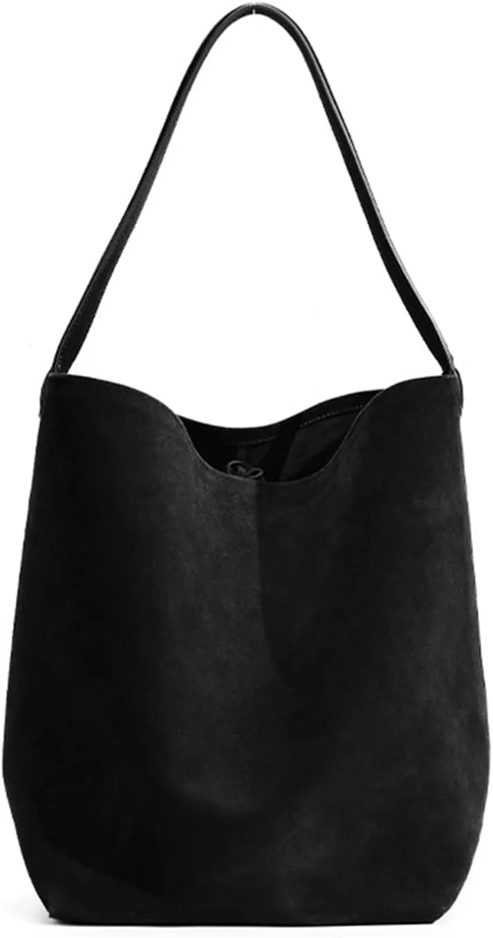 Bag Female Work Commuter Shoulder Bag Large Capacity Suede Frosted Cowhide Bucket Bag Daily Travel Shopping Bag