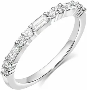 Baguette & Round Cut Simulated White Diamond Half Eternity Wedding Band Minimalist Dainty Engagement Ring In 925 Sterling Silver 14K White Gold Finish for Women's