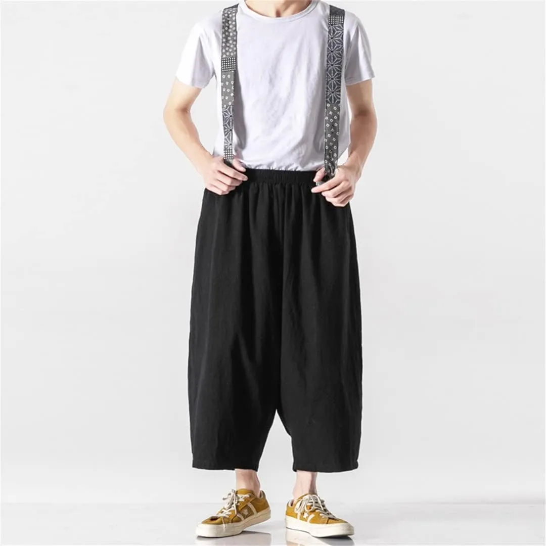 Bciopll Mens Harem Pants Streetwear Big Size Jogging Cotton Linen Pants Retro Overalls Loose Casual Trousers