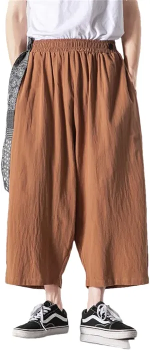 Bciopll Mens Harem Pants Streetwear Big Size Jogging Cotton Linen Pants Retro Overalls Loose Casual Trousers