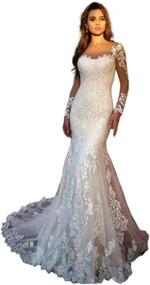 Beach Mermaid Wedding Dresses for Bride 2025 Lace Appliques Tulle Boho Bride Dress with Train