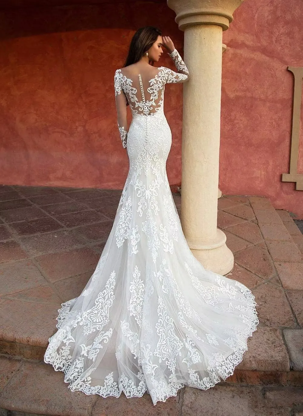 Beach Mermaid Wedding Dresses for Bride 2025 Lace Appliques Tulle Boho Bride Dress with Train