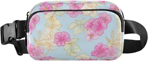 Blossom Foliage Lightblue Fanny Packs for Women Girl Crossbody Bags Everywhere Belt Bag with Adjustable Strap Fashion Waist Pack for Shopping Travel Running