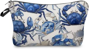 Blue Crabs Makeup Bag Small Organizer Bag Toiletry Zipper Pouch Watercolor Blue Crab Printed Cosmetic Bag Present for Crab Lovers Women Friends