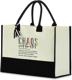 Blue Leaves Chaos Coordinator Waterproof Large Reusable Grocery Bags Tote Bag Thank You Appreciation Gift for Women Boss