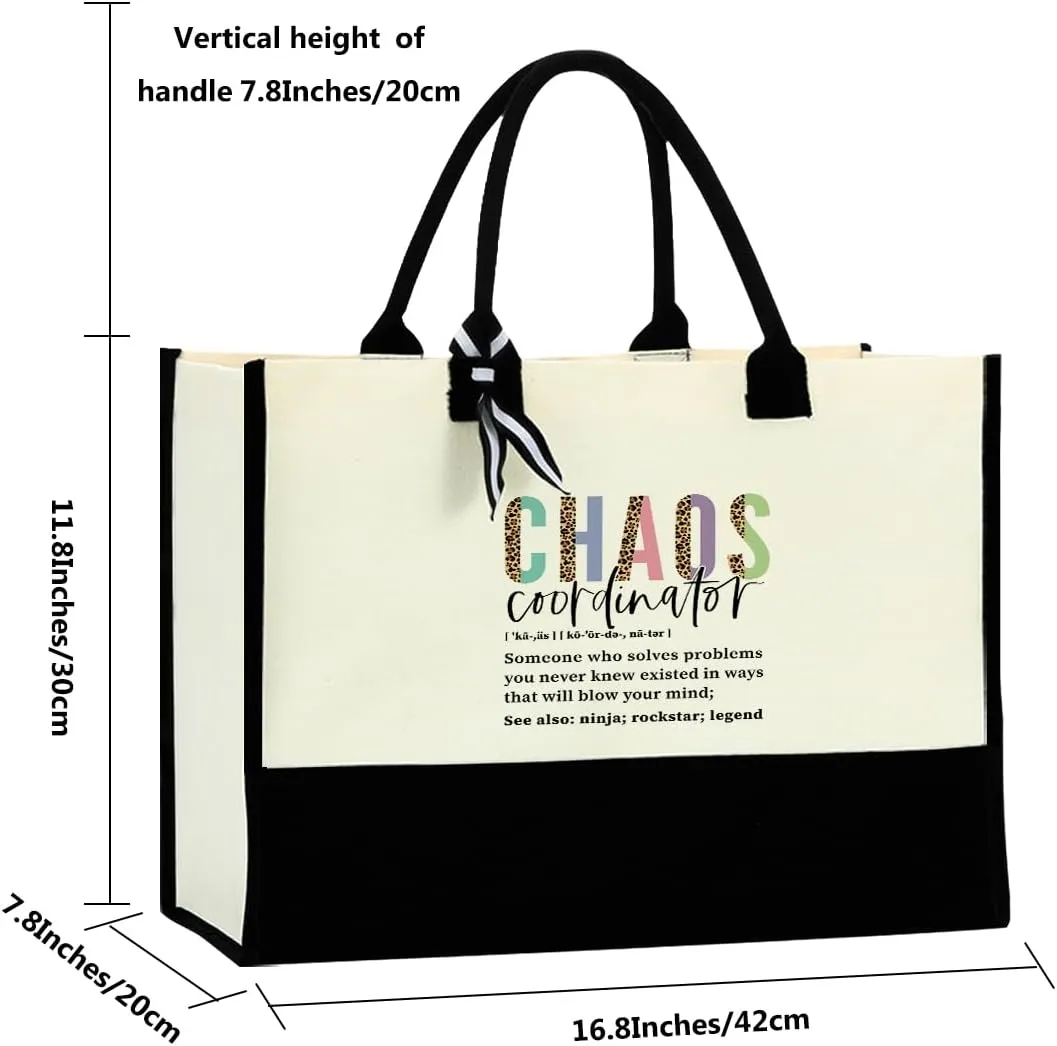 Blue Leaves Chaos Coordinator Waterproof Large Reusable Grocery Bags Tote Bag Thank You Appreciation Gift for Women Boss
