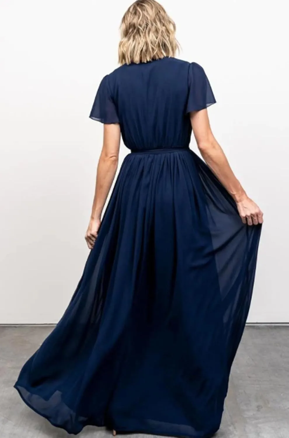 BOLENSYE Women's V Neck Bridesmaid Dresses with Sleeves A Line Chiffon Long Formal Slit Evening Party Gowns