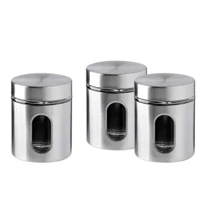 Brushed Stainless Steel and Glass Canister with Airtight Lid, 5.5"H & 24OZ Set