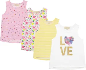BTween Girls 4 Pack Fashion Summer Tank Top Cotton Blend Clothes Set - Mixed Colors