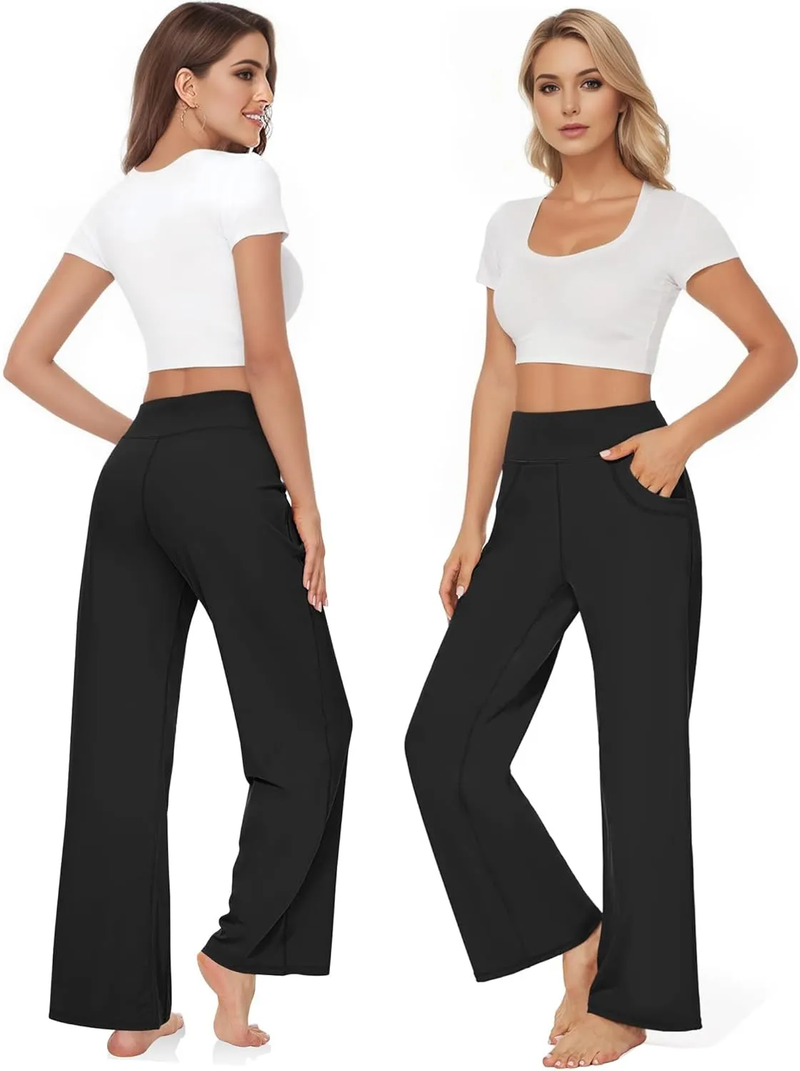 Buauty Wide Leg Pants for Women, Flowy Sweatpants Dressy Casual Black Trousers Trendy, Women Yoga Dress Workout Leggings