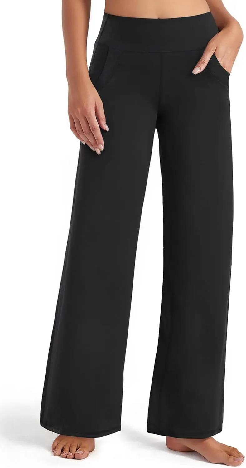Buauty Wide Leg Pants for Women, Flowy Sweatpants Dressy Casual Black Trousers Trendy, Women Yoga Dress Workout Leggings