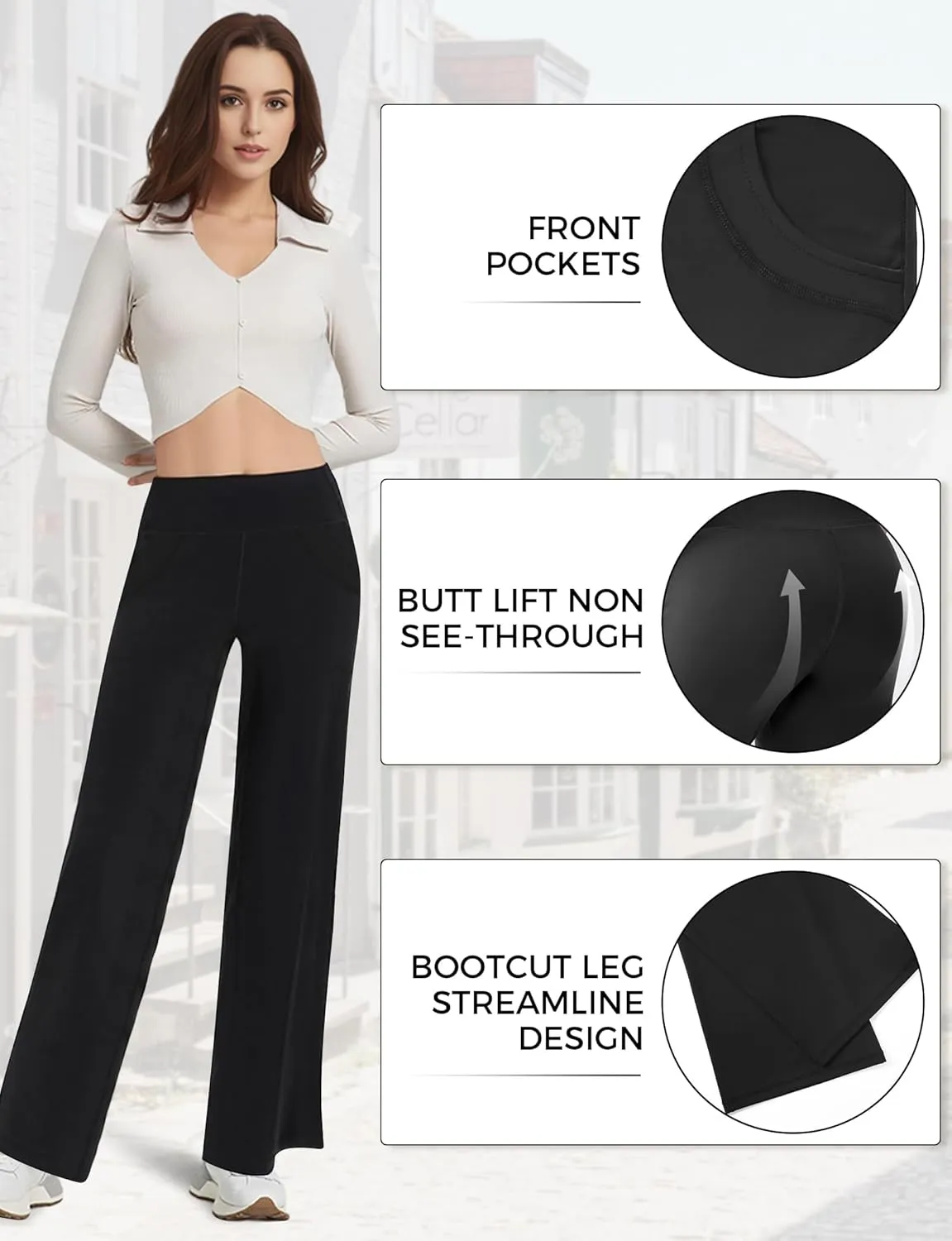 Buauty Wide Leg Pants for Women, Flowy Sweatpants Dressy Casual Black Trousers Trendy, Women Yoga Dress Workout Leggings
