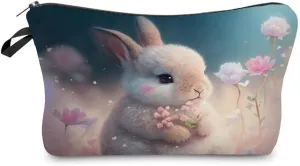 Bunny Gifts Rabbit Makeup Bag Cute Small Makeup Organizer Bag Travel Toiletry Zipper Pouch Easter Bunny Gift for Rabbit Lovers Cosmetic Makeup Bag for Women Girls Friends