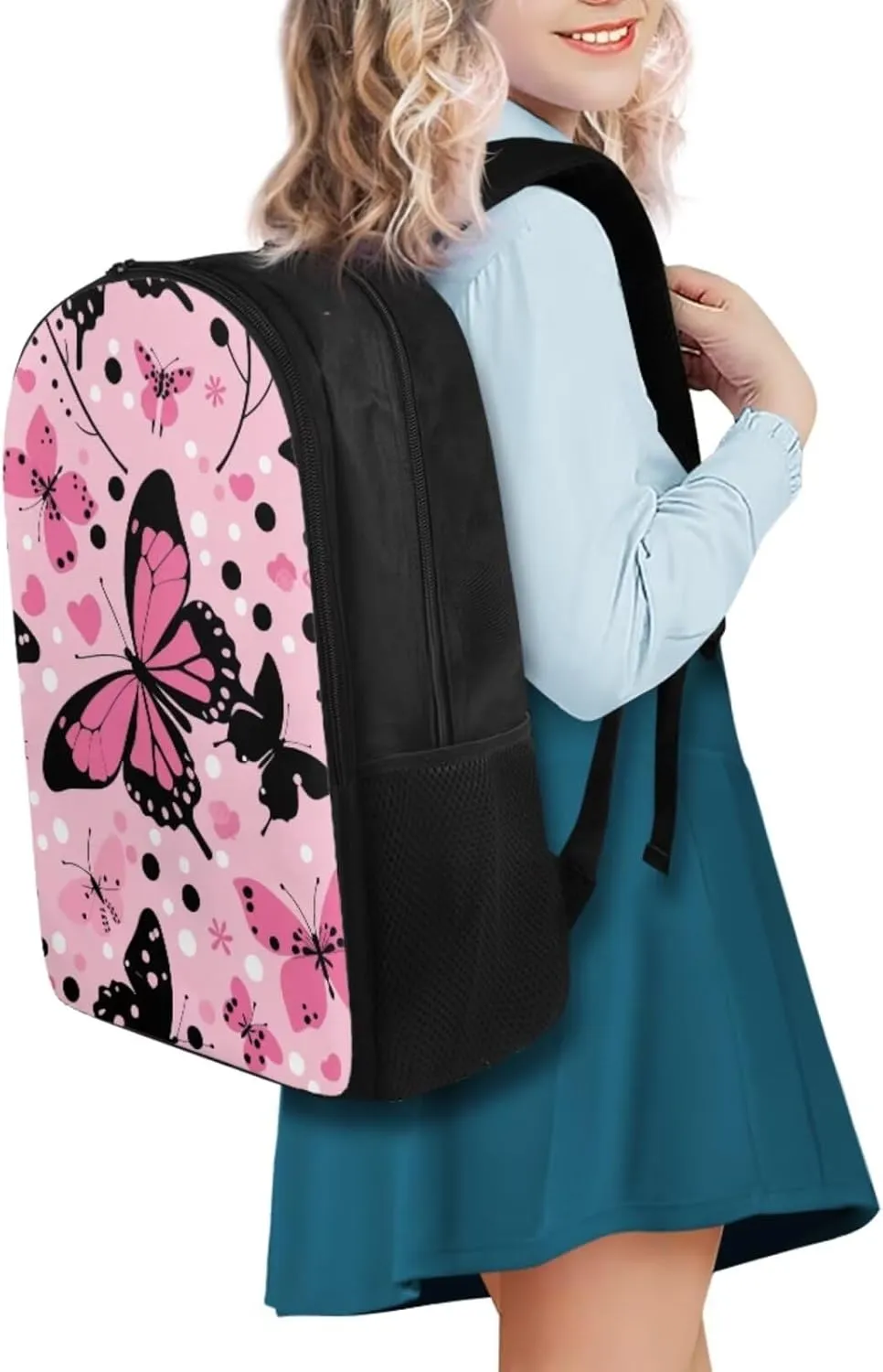 Butterfly School Bag Set for Girls 8-10 Cute School Backpack with Lunch Box Water Bottle Carrier Bag and Insulated Water Bottle for Elementary/Primary/Middle School Travel Daypack