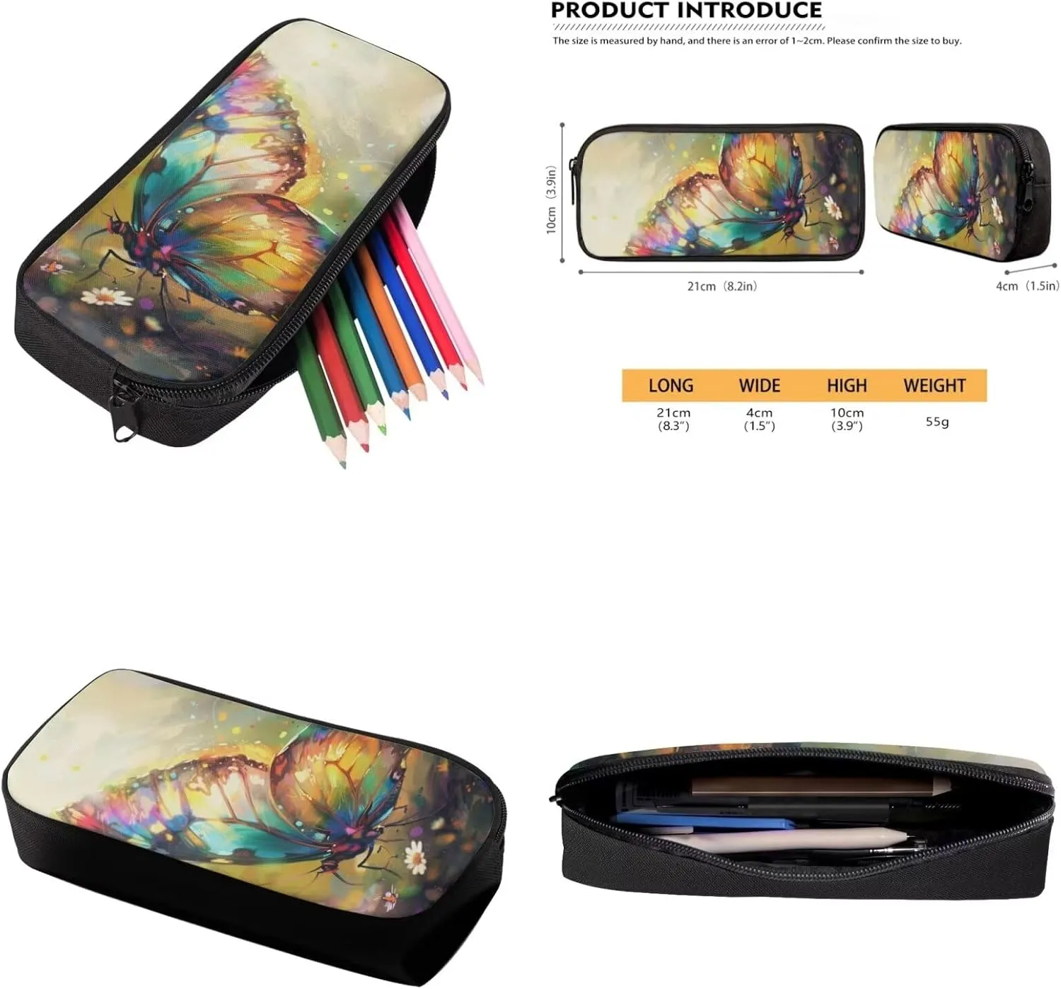 Butterfly School Bags Set for Girls School Bookbag with Pencilcase 3 in 1 Set Hiking Travel Daypack for Elementary Middle School Students Birthday Gifts for Kids