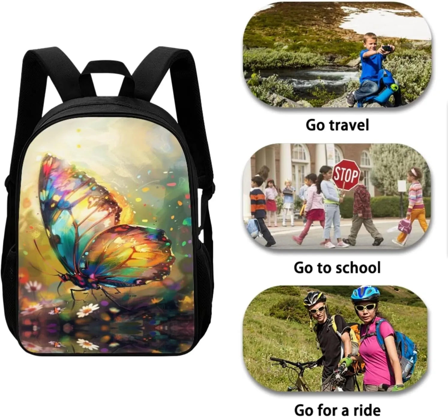 Butterfly School Bags Set for Girls School Bookbag with Pencilcase 3 in 1 Set Hiking Travel Daypack for Elementary Middle School Students Birthday Gifts for Kids