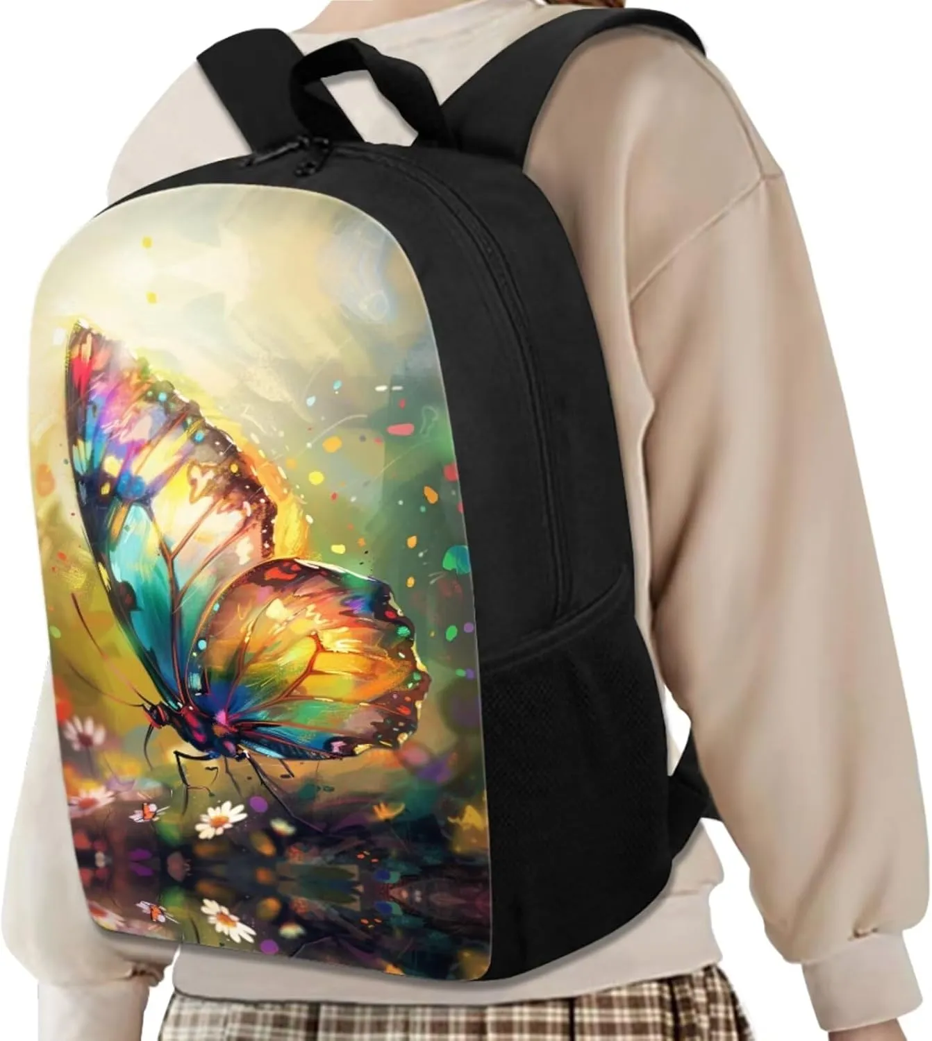 Butterfly School Bags Set for Girls School Bookbag with Pencilcase 3 in 1 Set Hiking Travel Daypack for Elementary Middle School Students Birthday Gifts for Kids