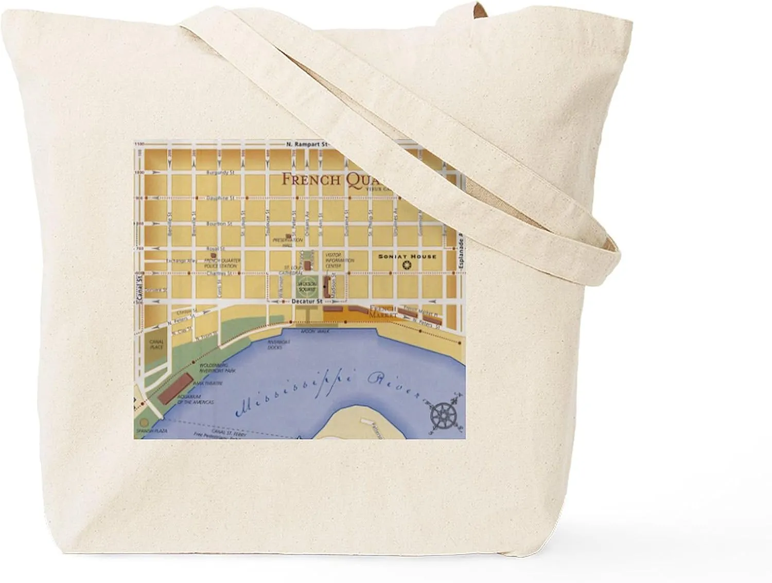 CafePress French Quarter Map Tote Bag Natural Canvas Tote Bag, Reusable Shopping Bag