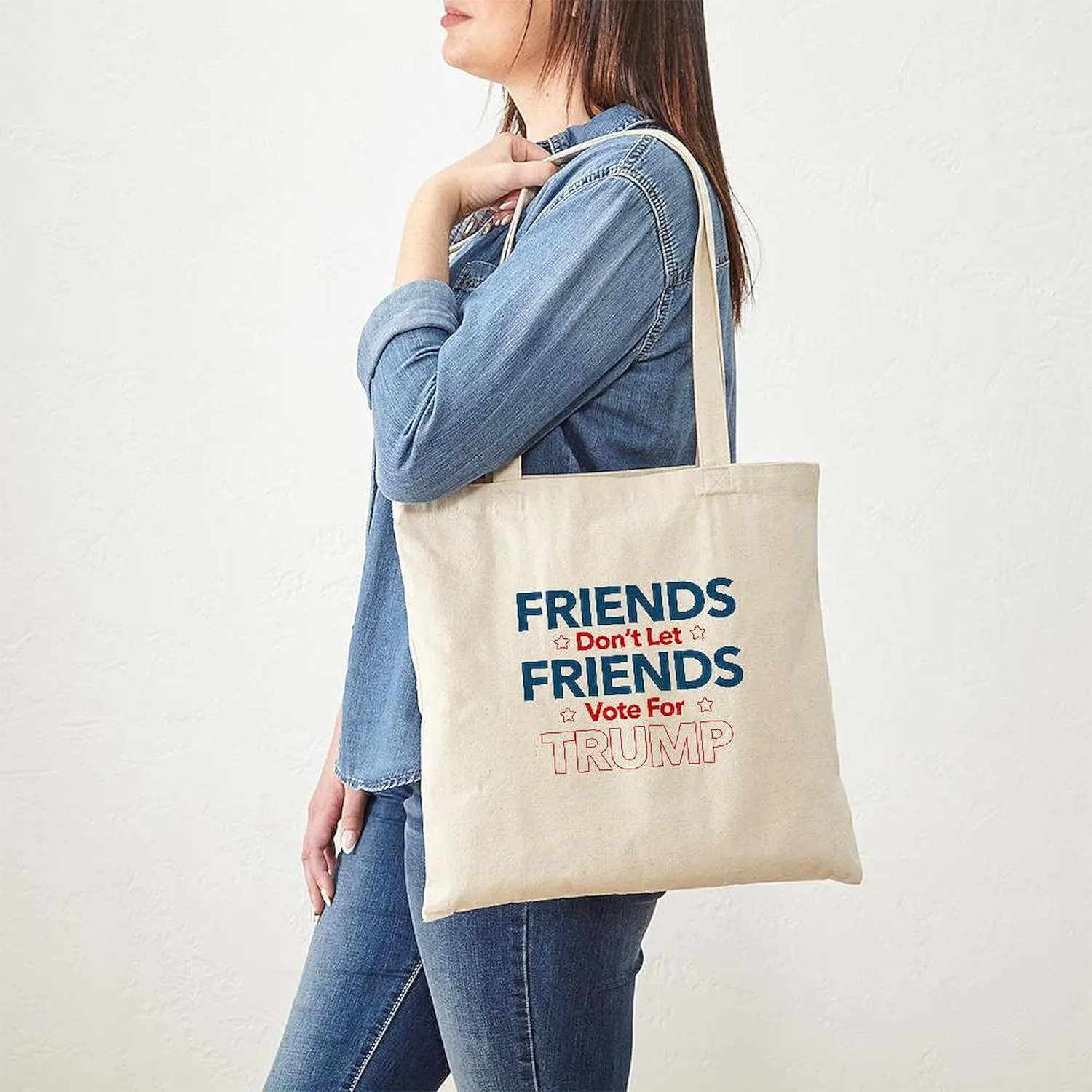 CafePress Friends Don't Let Friends Vote Trump Tote Bag Natural Canvas Tote Bag, Reusable Shopping Bag