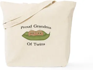 CafePress Proud Grandma Of Twins Tote Bag Natural Canvas Tote Bag, Reusable Shopping Bag
