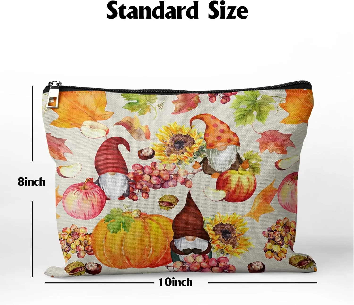 Cafl Autumn Gnomes Makeup Bag Travel Large Fall Pumpkin Cosmetic Bag Organizer toiletry Essentials Jewelry Zipper Bag Gift For Women -108 inch