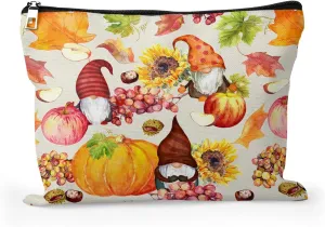 Cafl Autumn Gnomes Makeup Bag Travel Large Fall Pumpkin Cosmetic Bag Organizer toiletry Essentials Jewelry Zipper Bag Gift For Women -108 inch