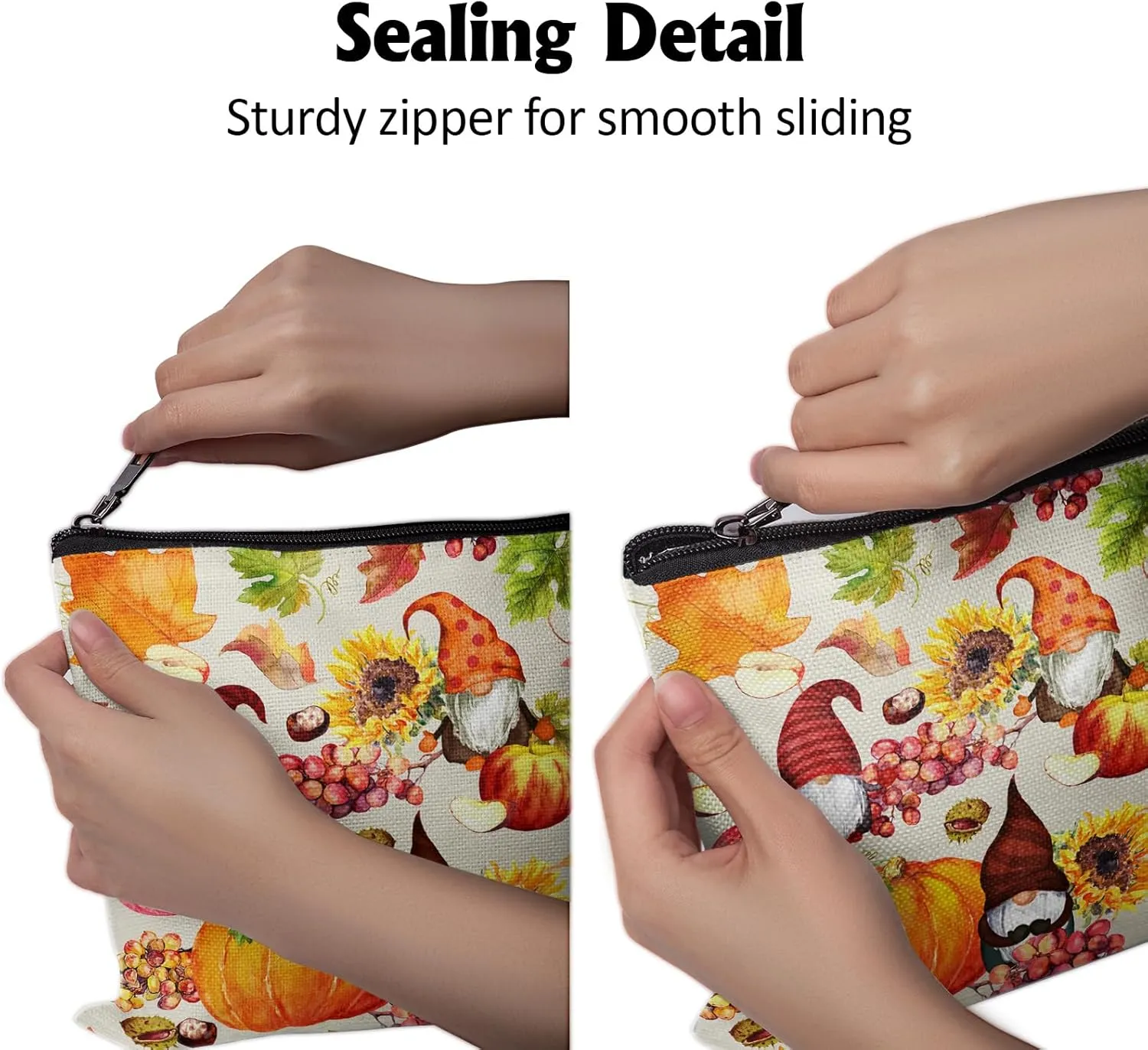 Cafl Autumn Gnomes Makeup Bag Travel Large Fall Pumpkin Cosmetic Bag Organizer toiletry Essentials Jewelry Zipper Bag Gift For Women -108 inch