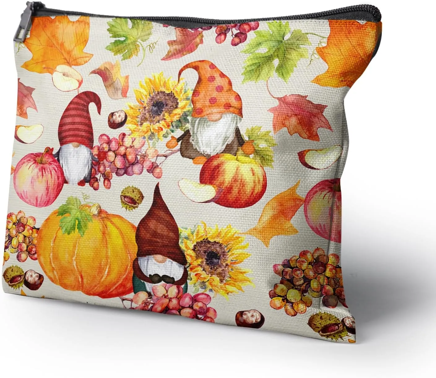 Cafl Autumn Gnomes Makeup Bag Travel Large Fall Pumpkin Cosmetic Bag Organizer toiletry Essentials Jewelry Zipper Bag Gift For Women -108 inch