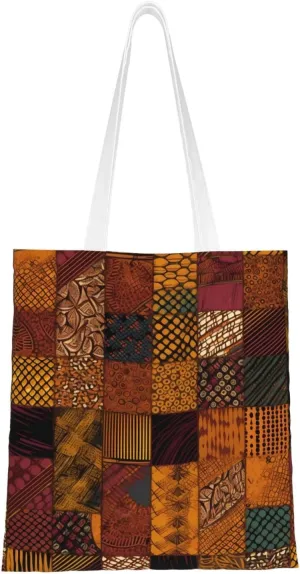 Canvas Tote Bag Aesthetic for Women African Style Patchwork Shopping Bags Large Tote Shoulder Bag Reusable Grocery Bags Hobo Bags Casual Handbags Cute Cloth Bags Birthday Gifts