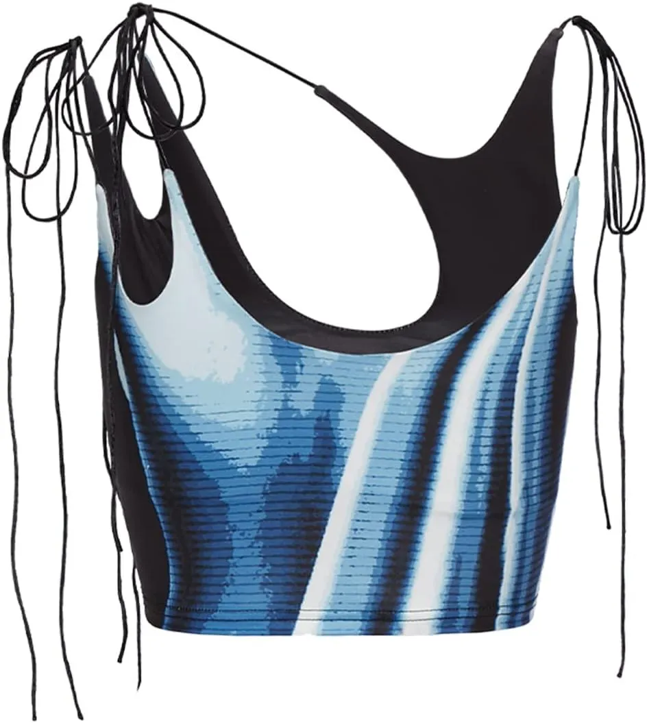 CAPE CLIQUE Y2K Tops Rave Outfits Sexy Tops for Women Party Club Night Halter Sleeveless 3D Body Print Summer Crop Tank Top