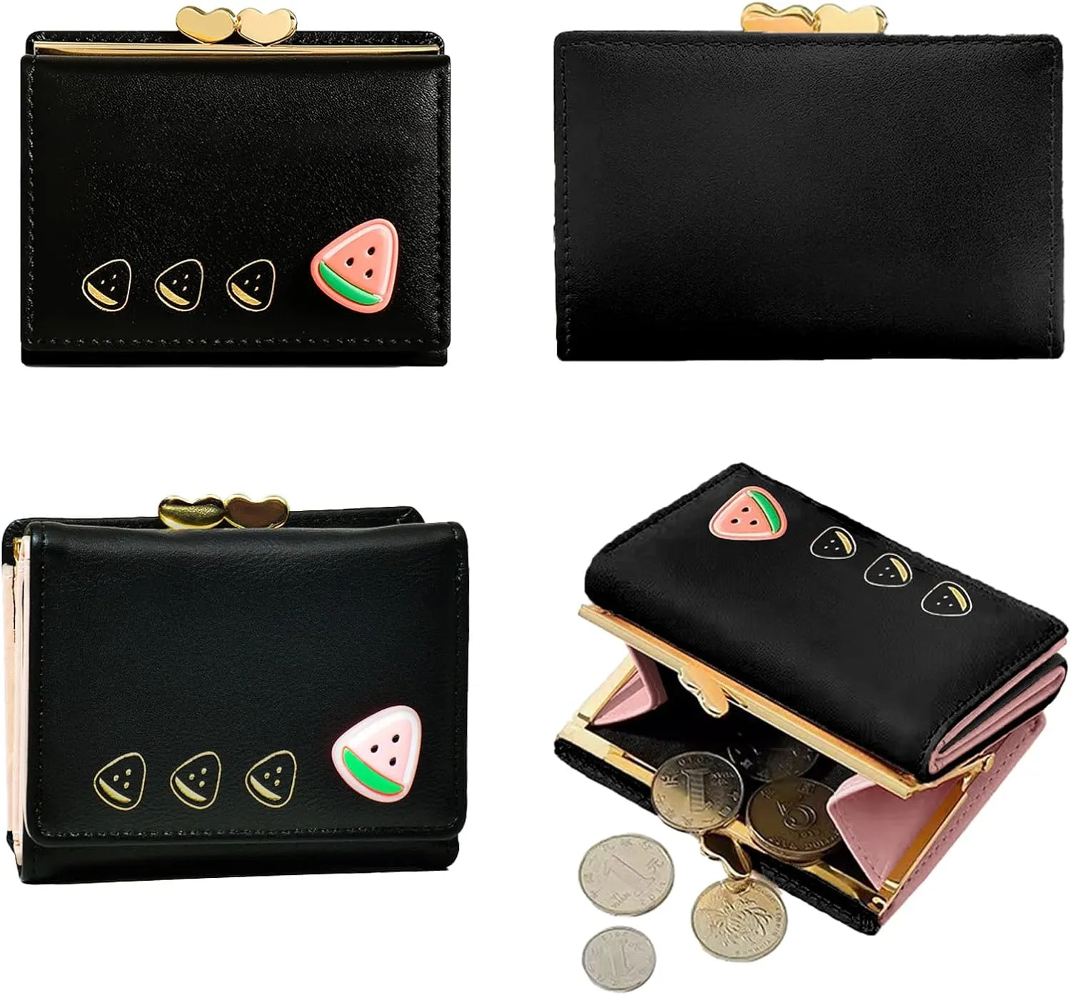Cartoon Buckle Small Wallets for Women Ladies, RFID Blocking Purse, Cute Multi Slots Zero Moneybag (Black)