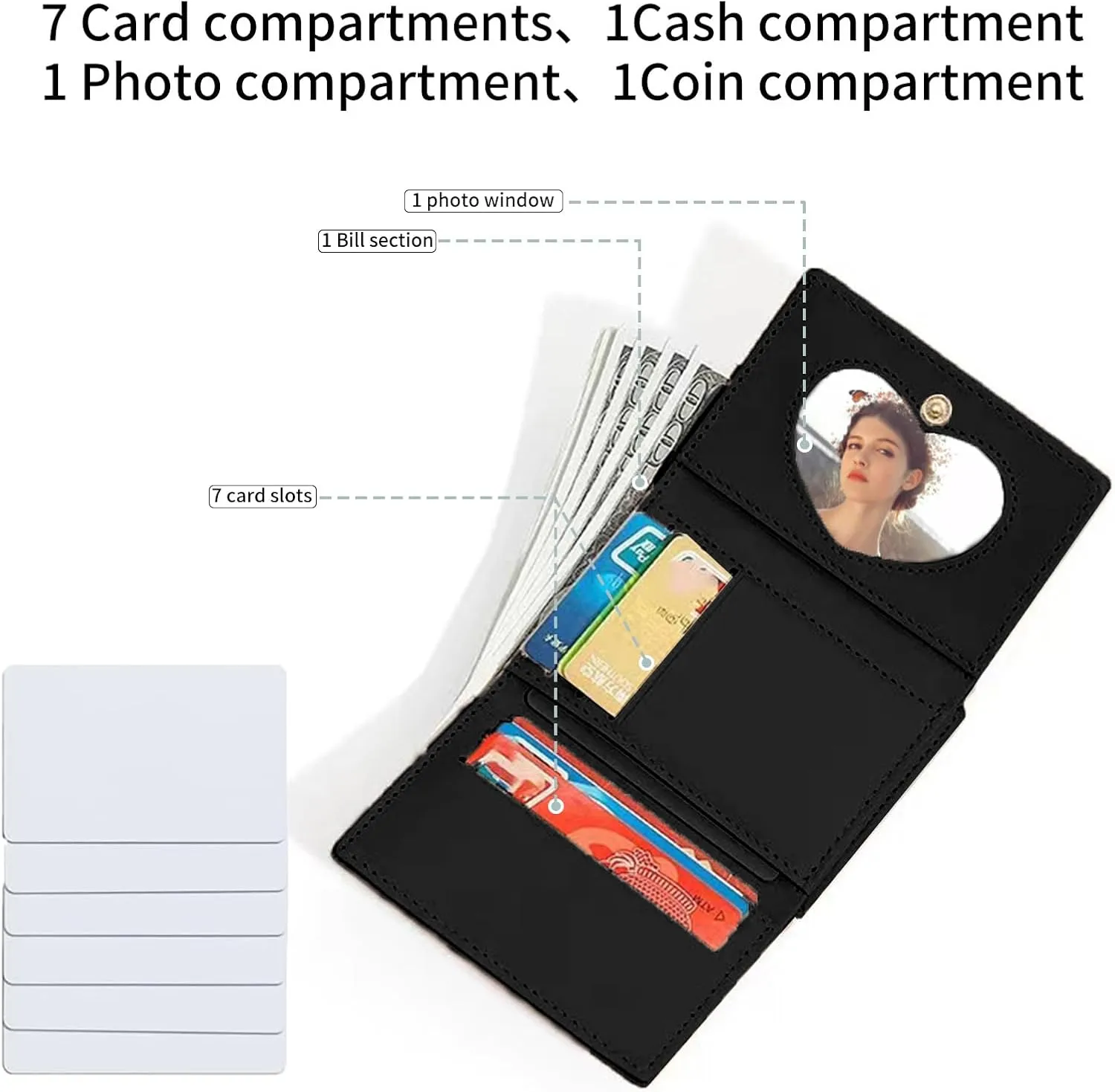 Cartoon Buckle Small Wallets for Women Ladies, RFID Blocking Purse, Cute Multi Slots Zero Moneybag (Black)