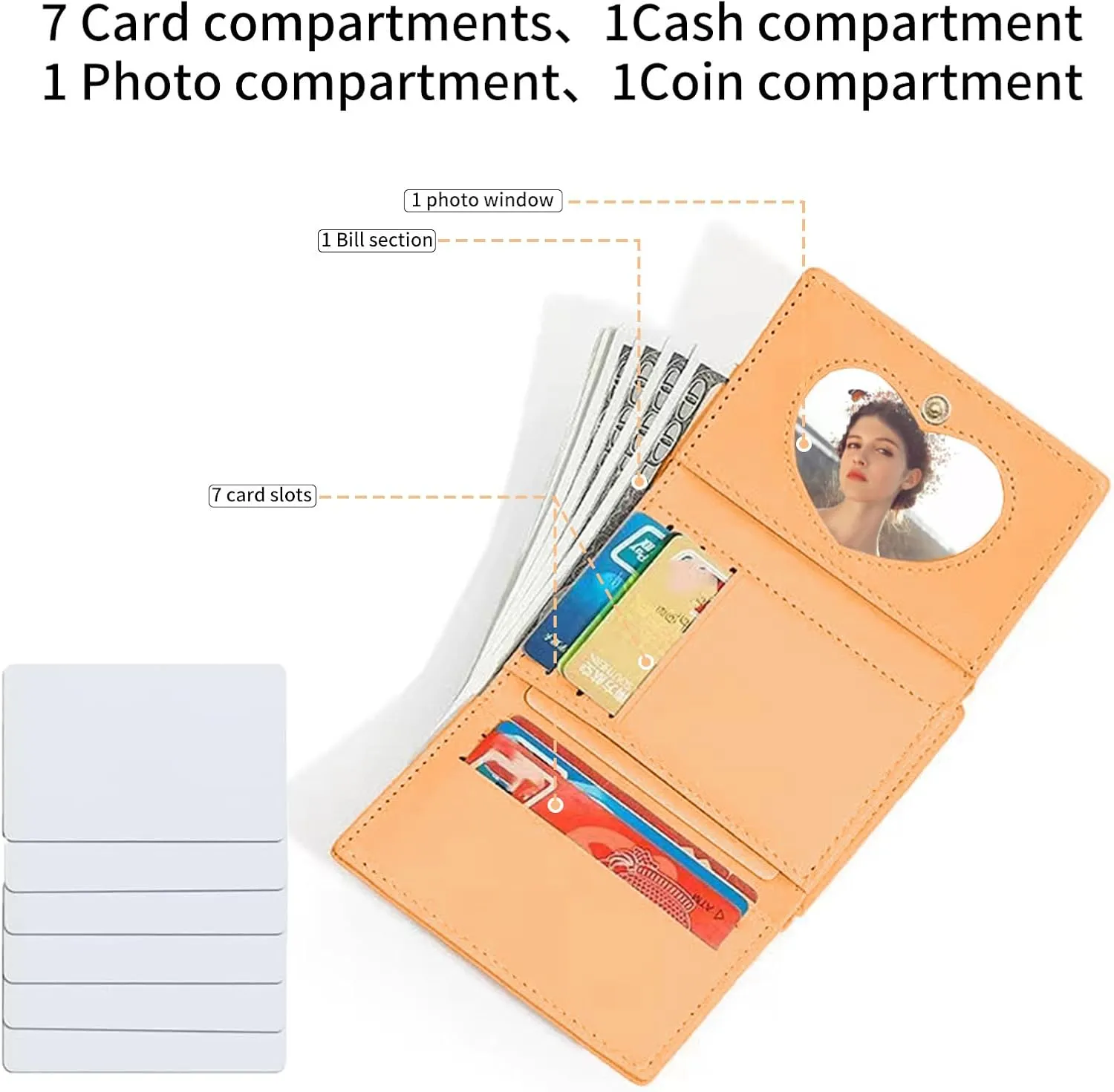 Cartoon Buckle Small Wallets for Women Ladies, RFID Blocking Purse, Cute Multi Slots Zero Moneybag (Orange)