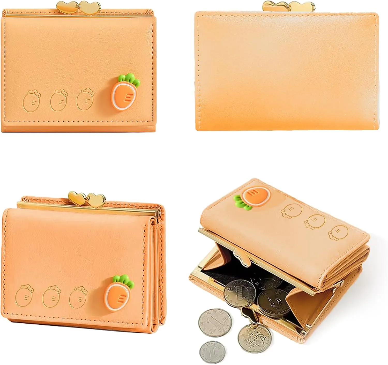 Cartoon Buckle Small Wallets for Women Ladies, RFID Blocking Purse, Cute Multi Slots Zero Moneybag (Orange)