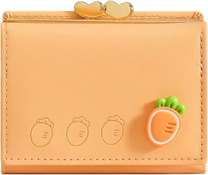 Cartoon Buckle Small Wallets for Women Ladies, RFID Blocking Purse, Cute Multi Slots Zero Moneybag (Orange)