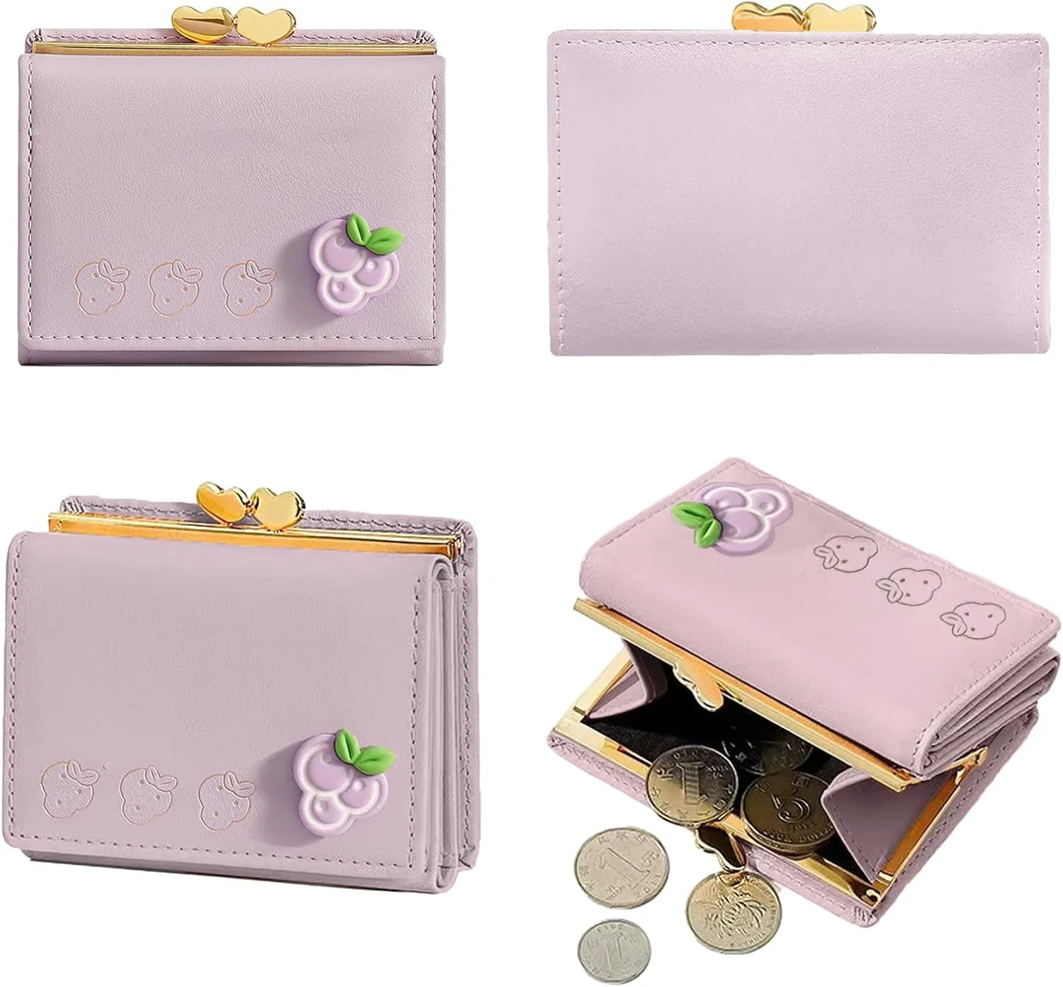 Cartoon Buckle Small Wallets for Women Ladies, RFID Blocking Purse, Cute Multi Slots Zero Moneybag (Purple)