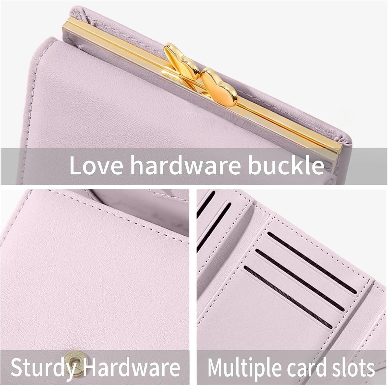 Cartoon Buckle Small Wallets for Women Ladies, RFID Blocking Purse, Cute Multi Slots Zero Moneybag (Purple)