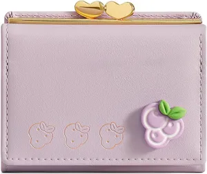 Cartoon Buckle Small Wallets for Women Ladies, RFID Blocking Purse, Cute Multi Slots Zero Moneybag (Purple)