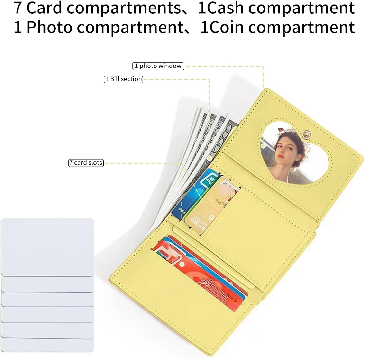 Cartoon Buckle Small Wallets for Women Ladies, RFID Blocking Purse, Cute Multi Slots Zero Moneybag (Yellow)