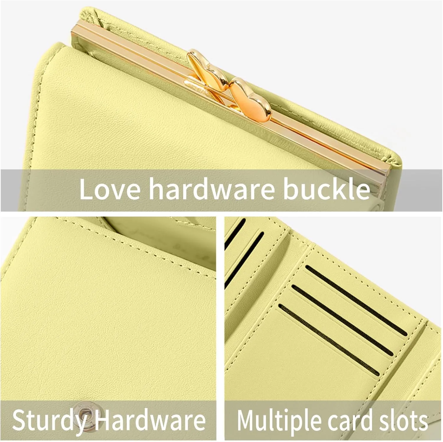 Cartoon Buckle Small Wallets for Women Ladies, RFID Blocking Purse, Cute Multi Slots Zero Moneybag (Yellow)
