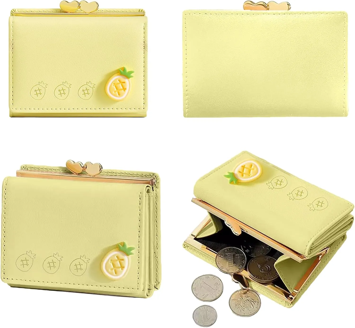 Cartoon Buckle Small Wallets for Women Ladies, RFID Blocking Purse, Cute Multi Slots Zero Moneybag (Yellow)