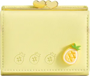 Cartoon Buckle Small Wallets for Women Ladies, RFID Blocking Purse, Cute Multi Slots Zero Moneybag (Yellow)