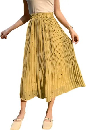 Casual Polka Dot Print Midi Long Skirt Women Summer Chiffon Pleated High Waist Skirt