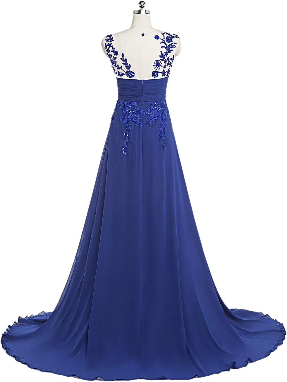 CharmingBridal Women A Line Illusion Lace Prom Dresses Chiffon Evening Gowns