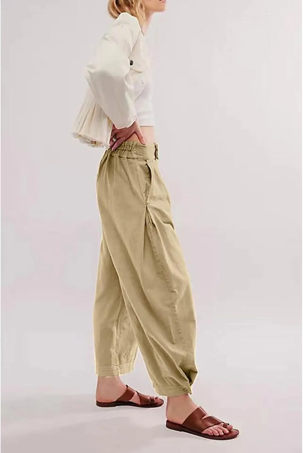 CHARTOU Women's Baggy Barrel Pant Wide Leg Horseshoe Ankle Jeans Mid Rise Harem Y2K Denim Pants with Pockets