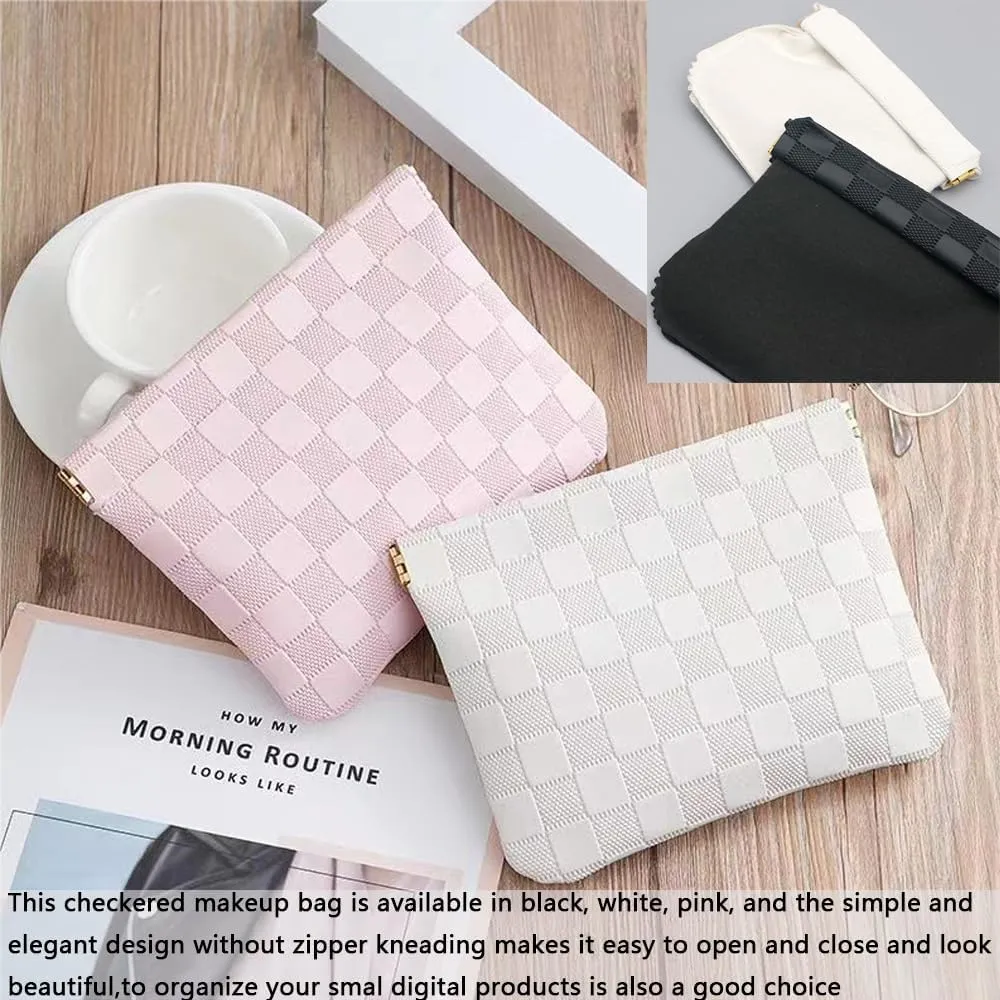 Checkered Makeup Bag Set Black 2 Pieces Portable Cosmetic Bag Waterproof Small Makeup Bag for Pourse Aesthetic Accessories Small Travel Makeup Bag for Women inside Purse
