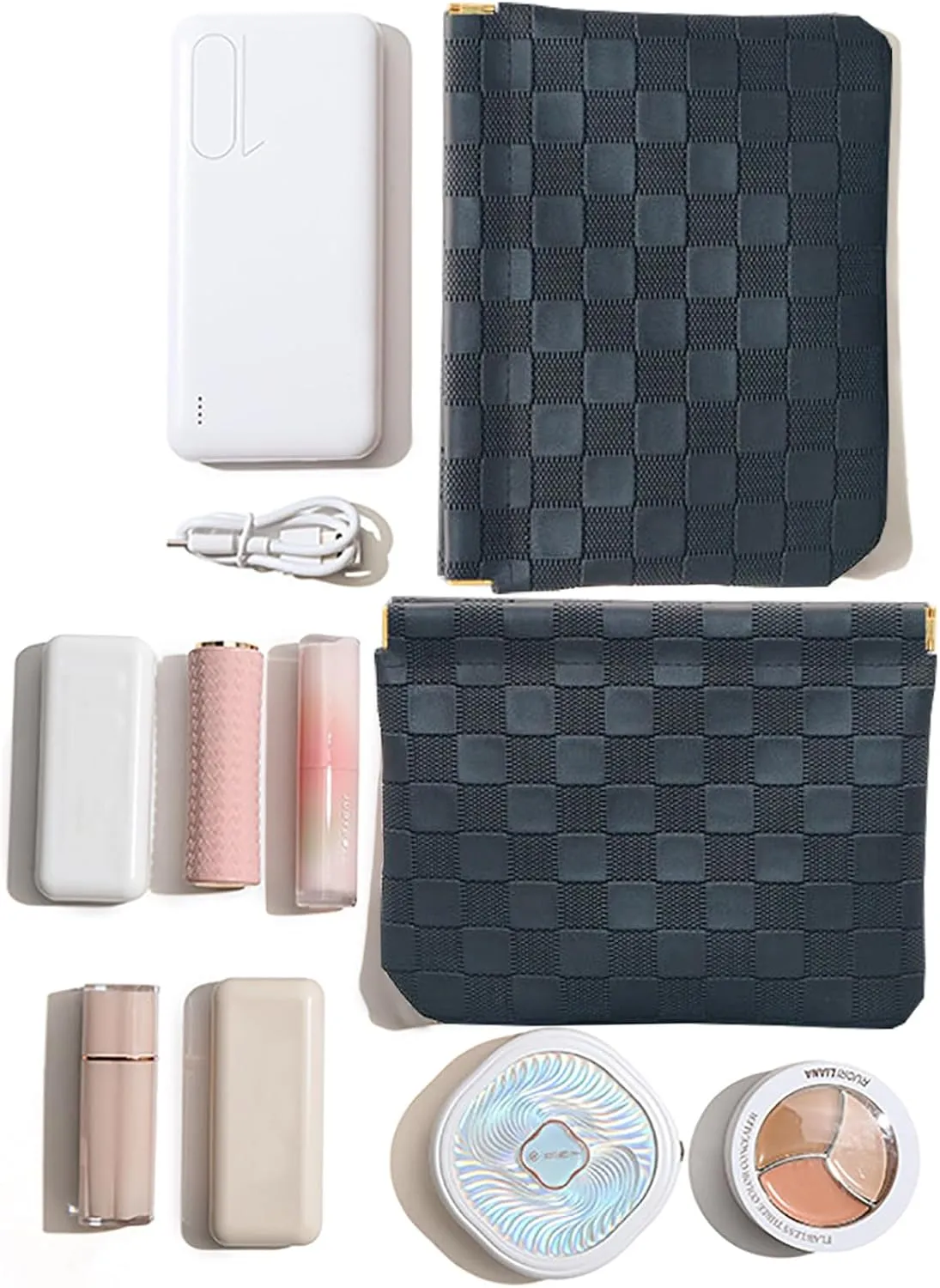 Checkered Makeup Bag Set Black 2 Pieces Portable Cosmetic Bag Waterproof Small Makeup Bag for Pourse Aesthetic Accessories Small Travel Makeup Bag for Women inside Purse