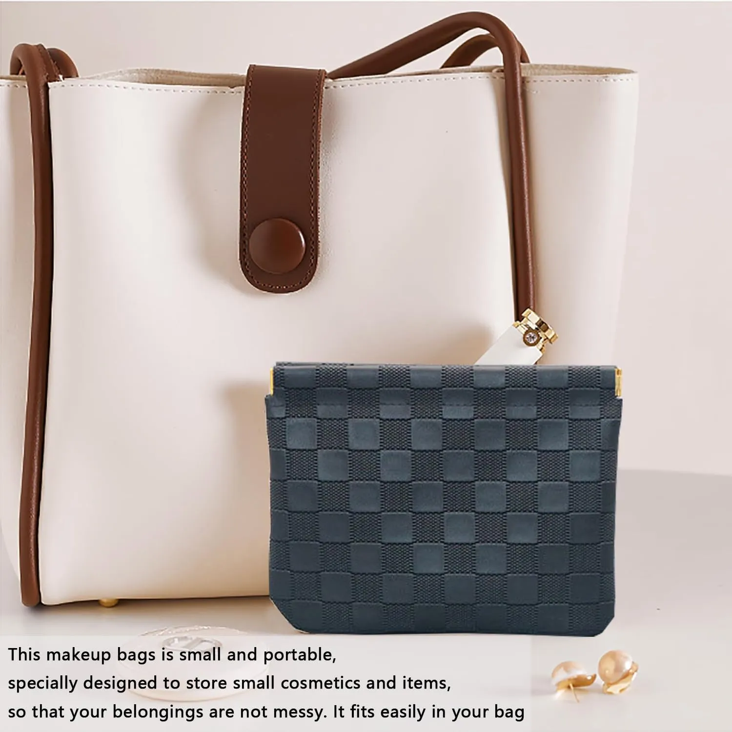 Checkered Makeup Bag Set Black 2 Pieces Portable Cosmetic Bag Waterproof Small Makeup Bag for Pourse Aesthetic Accessories Small Travel Makeup Bag for Women inside Purse