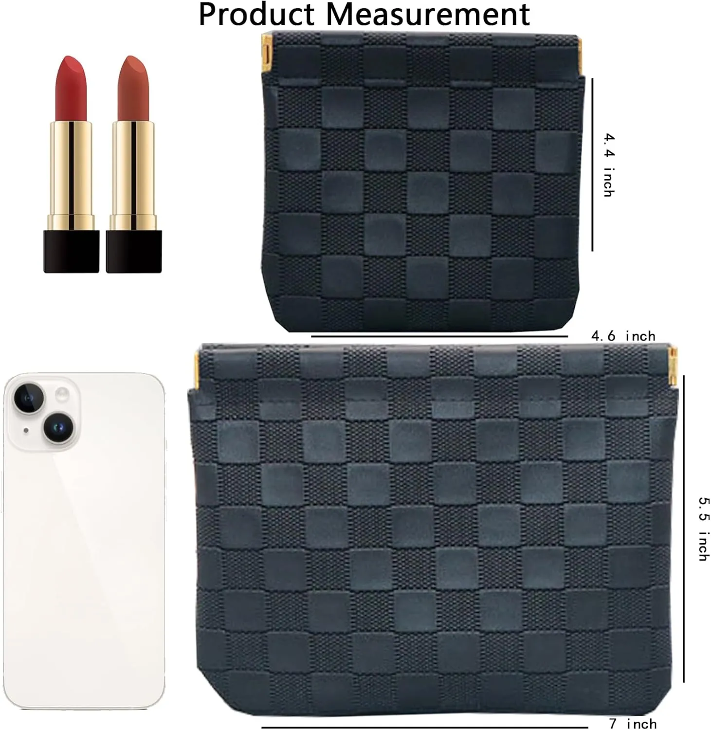 Checkered Makeup Bag Set Black 2 Pieces Portable Cosmetic Bag Waterproof Small Makeup Bag for Pourse Aesthetic Accessories Small Travel Makeup Bag for Women inside Purse